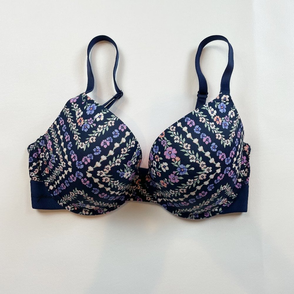 NWOT Victoria's Secret PINK Bra 32DD Wear Everywhere Push-Up Blue Floral